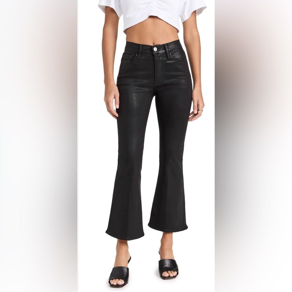Frame Le Crop Flare Coated Black Jeans US 30 Indie Sleaze Grunge